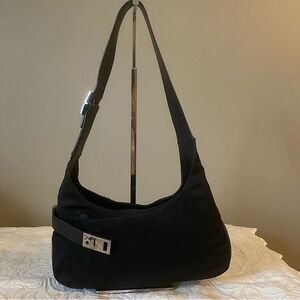 Salvatore Ferragamo Gancini Canvas Leather Shoulder Handbag Made in Italy Y2k